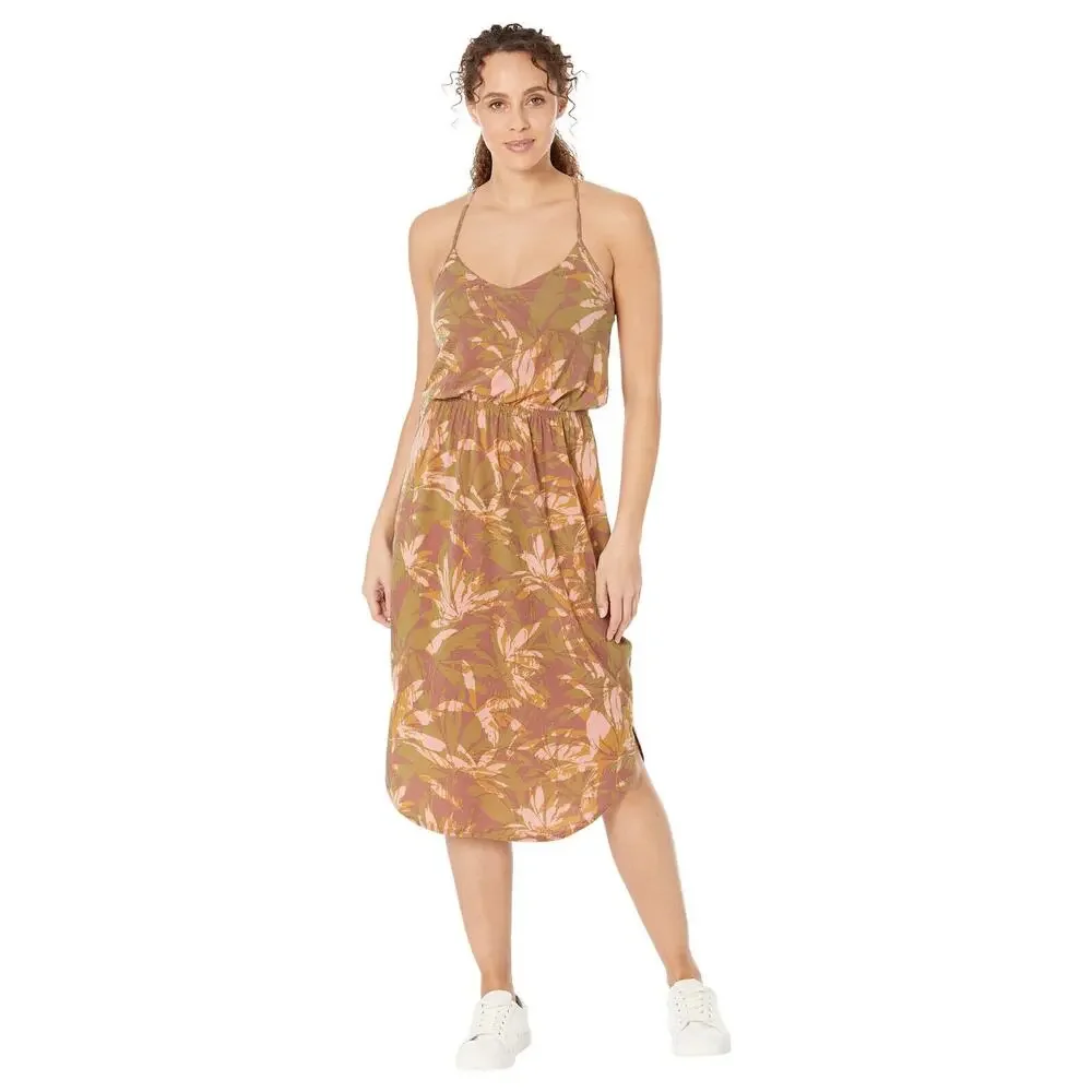 Prana Ayla Dress Racerback Tropical Green Brown Stretch Medium Resort Cruise - Picture 16 of 16